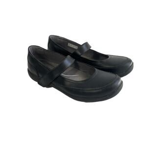 Dansko Black Leather Mary Jane Flats with Strap